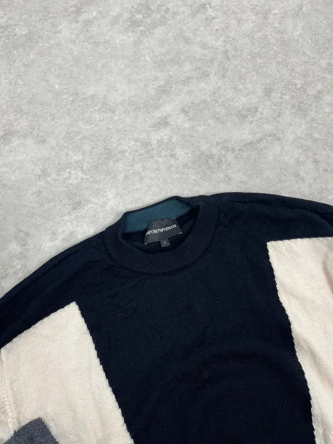 AW2022 Emporio Armani Shape Black & White Wool Sweater DkbKcTz 6