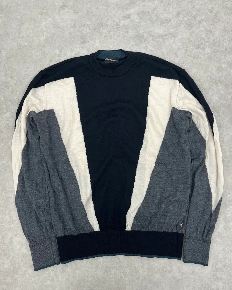 AW2022 Emporio Armani Shape Black & White Wool Sweater DkbKcTz 0