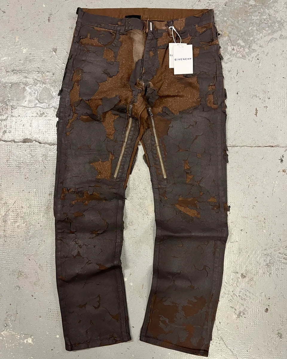 AW2022 Givenchy Brown Cracked Leather Utility Pants by Matthew Williams (L) hSFCdvx 0