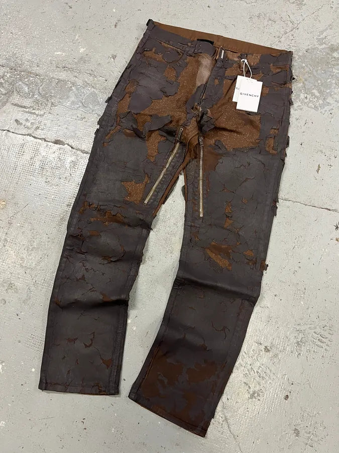 AW2022 Givenchy Brown Cracked Leather Utility Pants by Matthew Williams (L) hSFCdvx 4