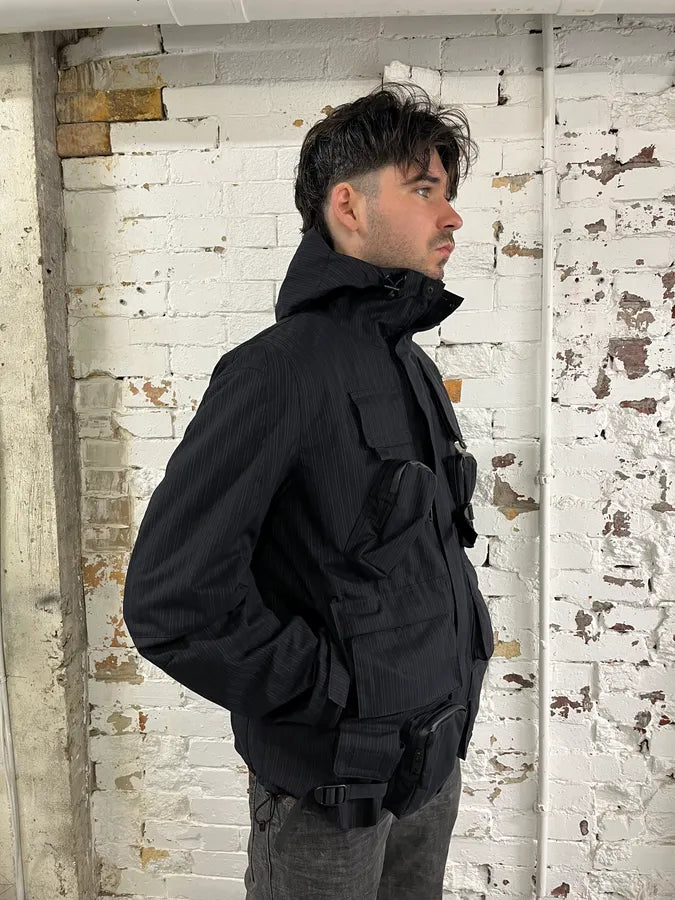 AW2022 Junya Watanabe Black Striped Cargo Hooded Parka Jacket oCEJjTT 2