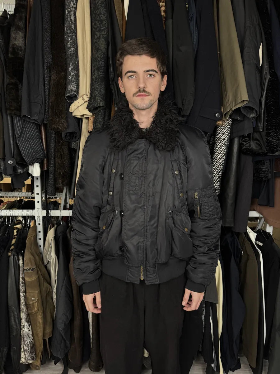 AW2022 Maison Margiela Black Faux Fur Aviator Bomber Jacket uQrEwjO 1