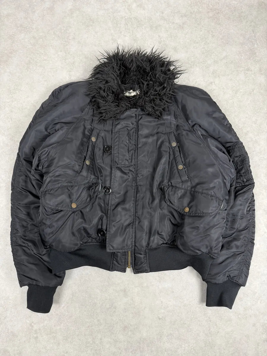 AW2022 Maison Margiela Black Faux Fur Aviator Bomber Jacket uQrEwjO 3