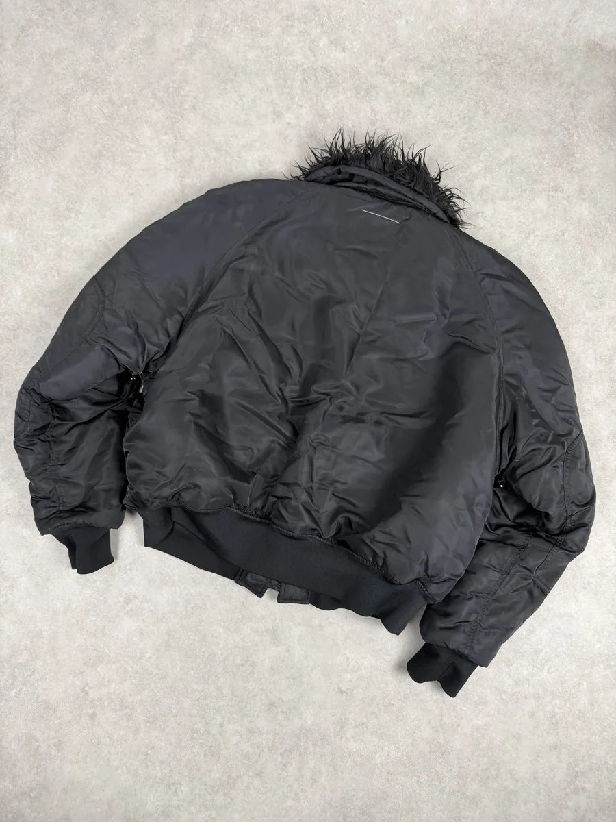 AW2022 Maison Margiela Black Faux Fur Aviator Bomber Jacket uQrEwjO 4