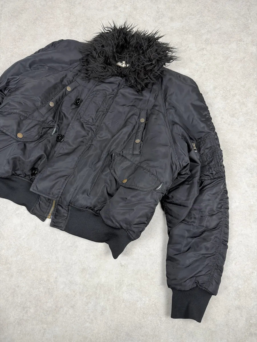 AW2022 Maison Margiela Black Faux Fur Aviator Bomber Jacket uQrEwjO 5