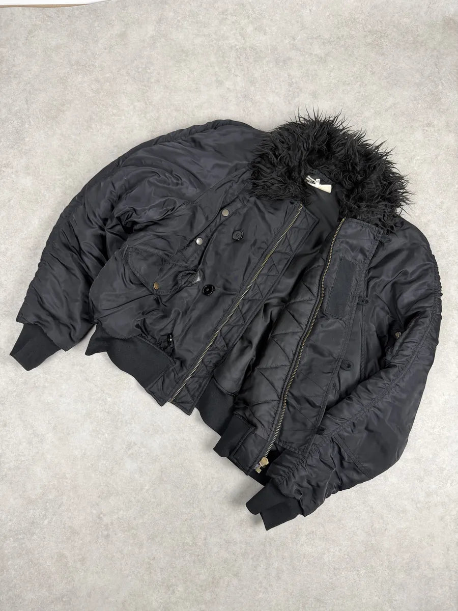 AW2022 Maison Margiela Black Faux Fur Aviator Bomber Jacket uQrEwjO 7