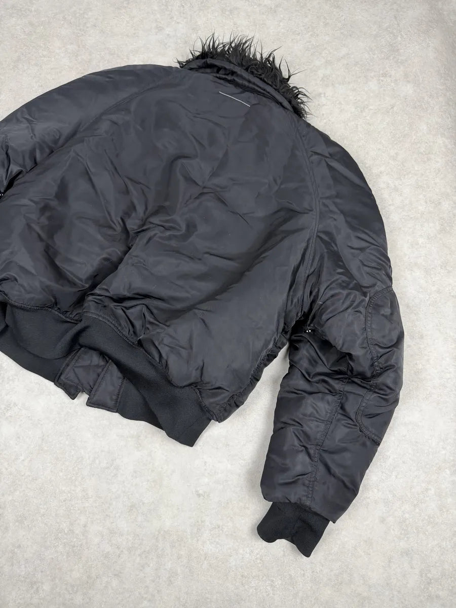AW2022 Maison Margiela Black Faux Fur Aviator Bomber Jacket uQrEwjO 8
