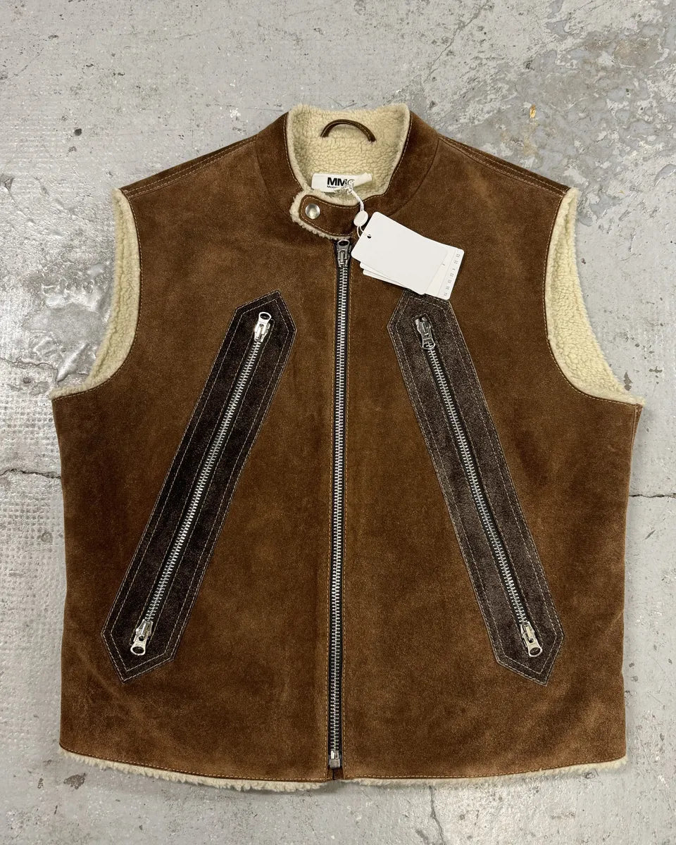 AW2022 Maison Margiela Brown 5 Zips Calf Leather Vest (S) 0