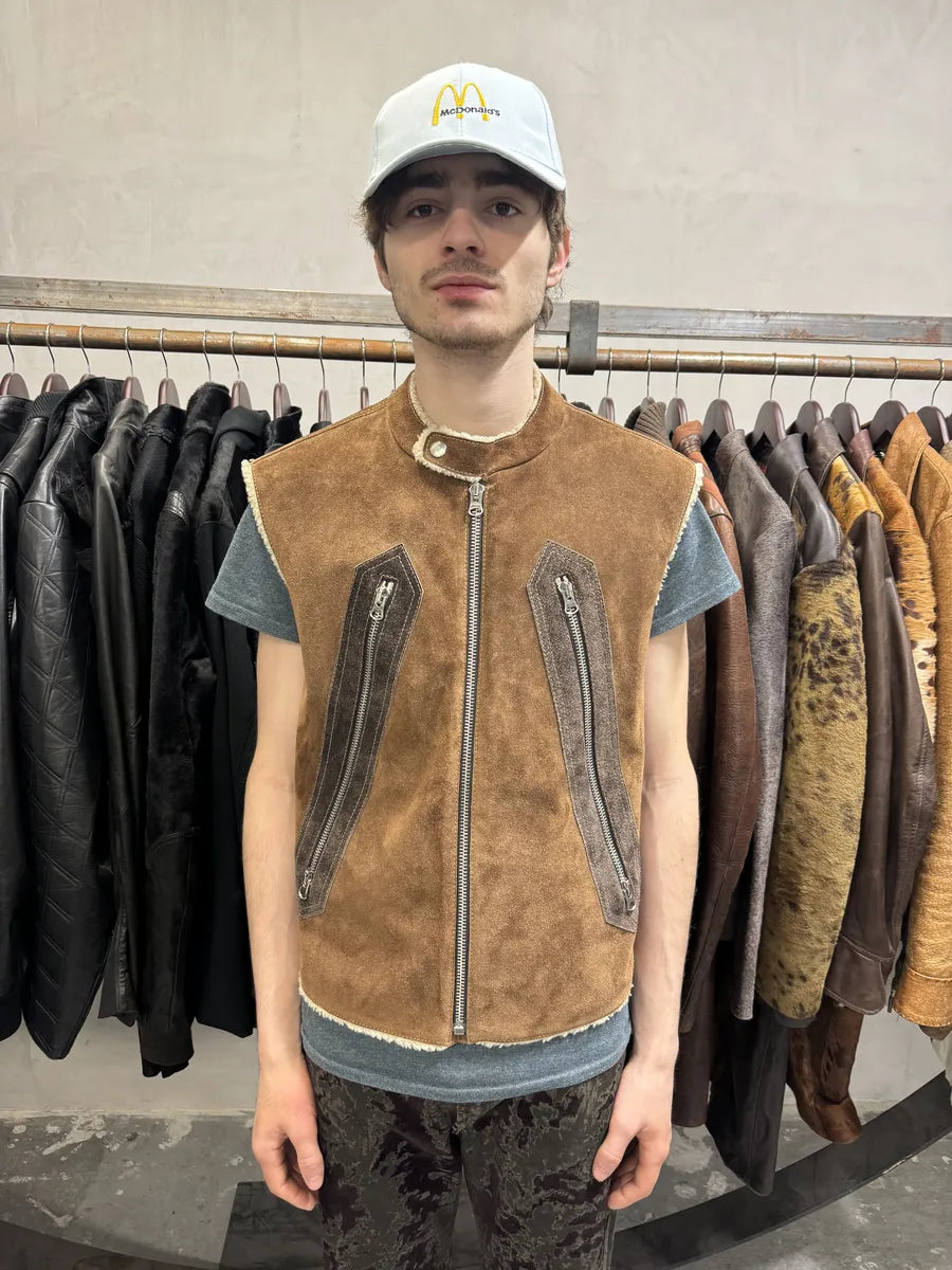 AW2022 Maison Margiela Brown 5 Zips Calf Leather Vest (S) 2