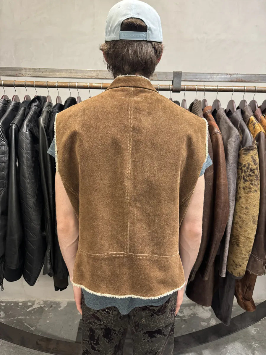 AW2022 Maison Margiela Brown 5 Zips Calf Leather Vest (S) 3