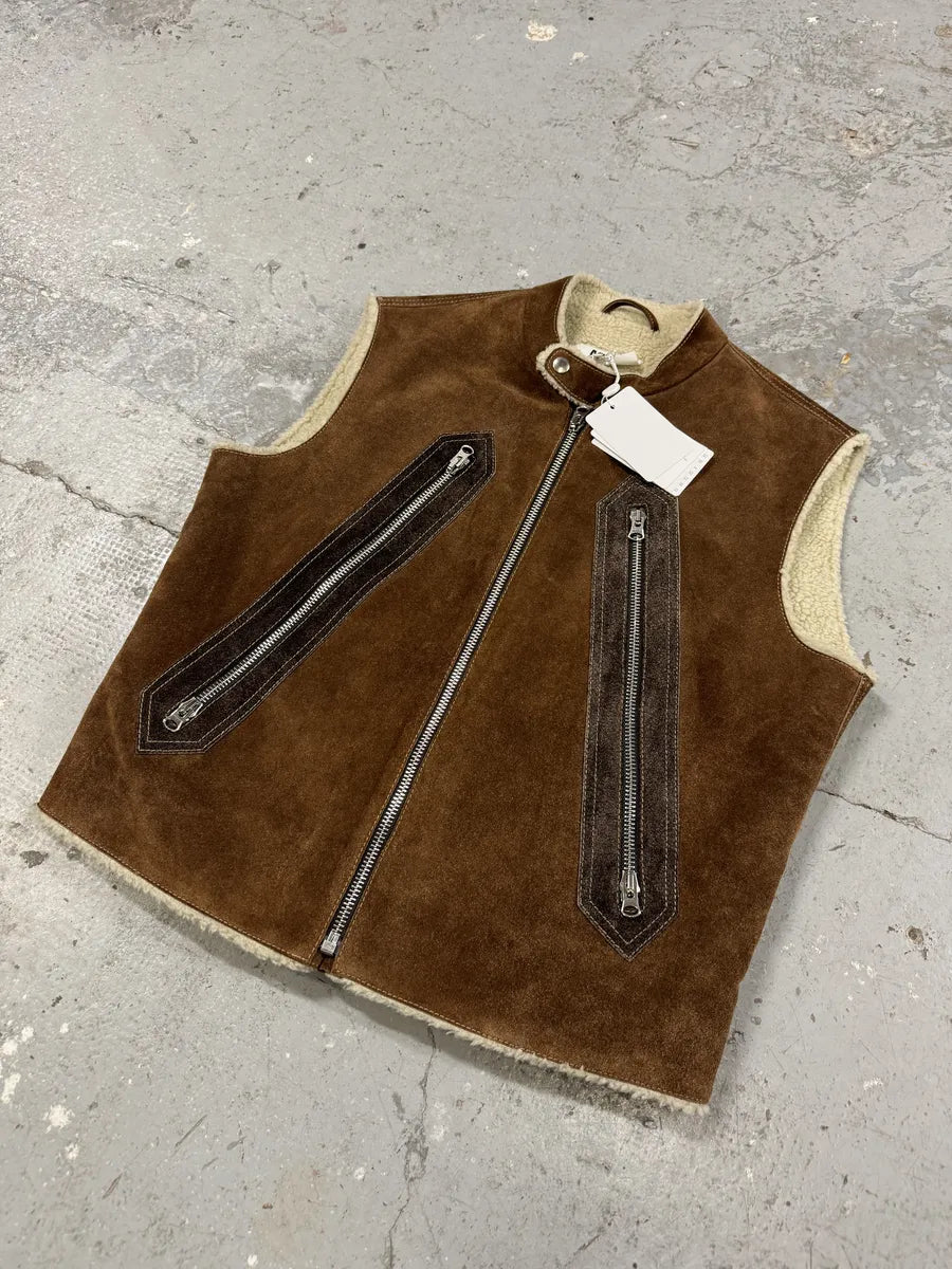 AW2022 Maison Margiela Brown 5 Zips Calf Leather Vest (S) 4