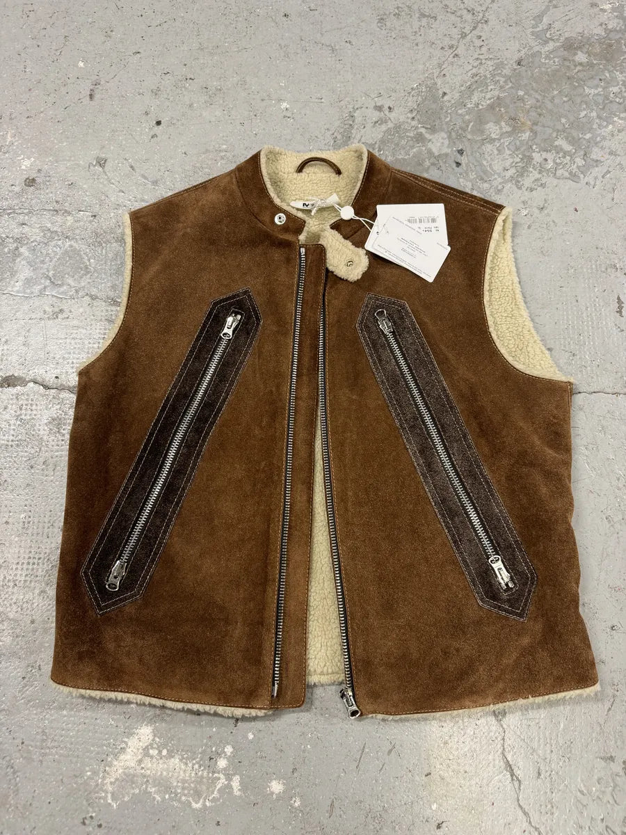 AW2022 Maison Margiela Brown 5 Zips Calf Leather Vest (S) 5
