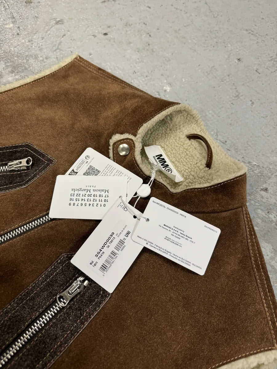 AW2022 Maison Margiela Brown 5 Zips Calf Leather Vest (S) 8