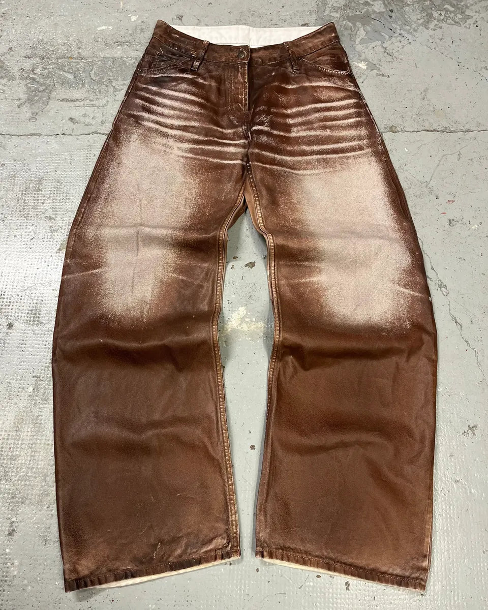 AW2023 Acne Studios Sample Overprint Brown Baggy Pants ZHnPkFx 0