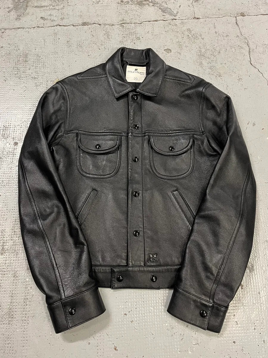AW2023 Courrèges Worker Black Minimalist Leather Black OacreWy 0