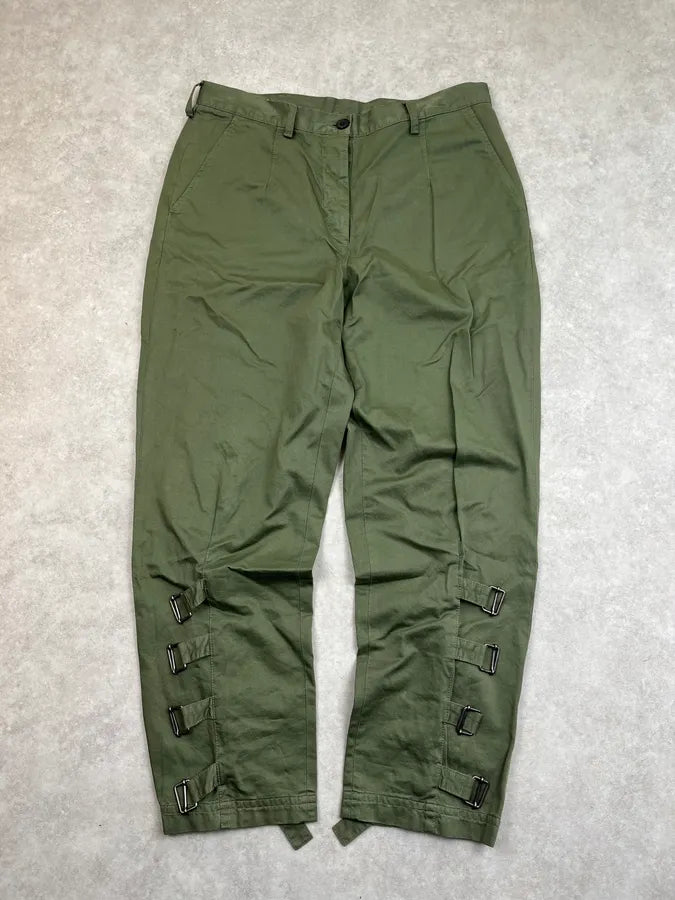 AW2023 Dries Van Noten Olive Green Bondage Pants bDpYgMU 0