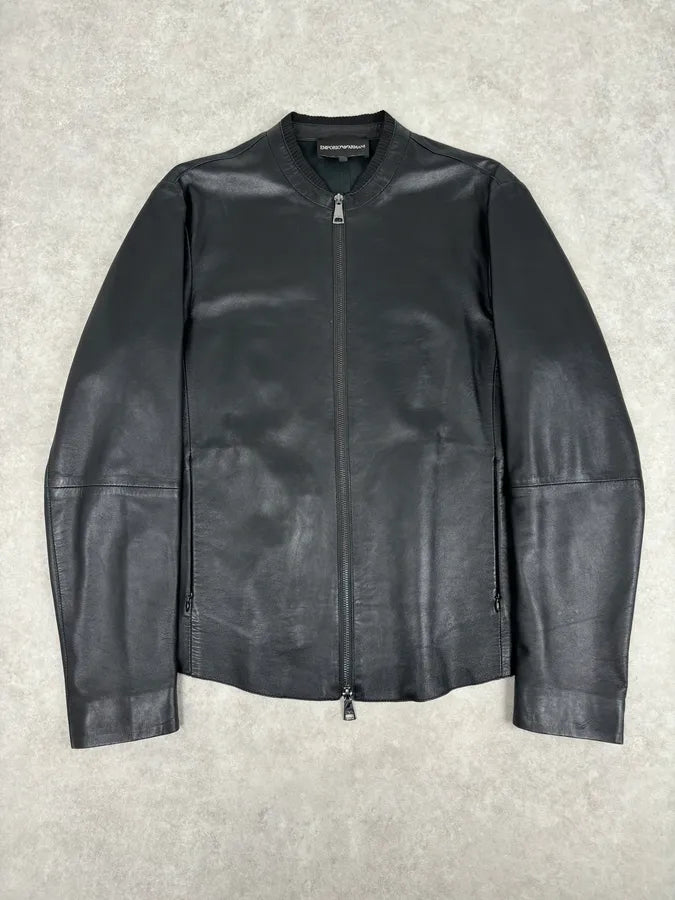 AW2023 Emporio Armani Black Pure Leather Jacket wZmgMvR 0