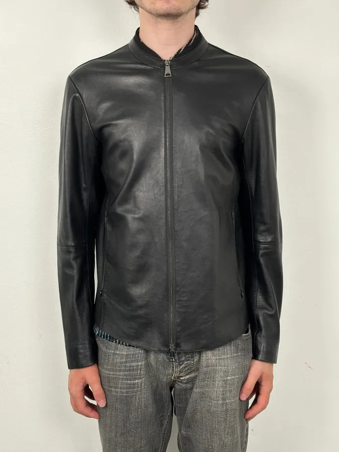AW2023 Emporio Armani Black Pure Leather Jacket wZmgMvR 1