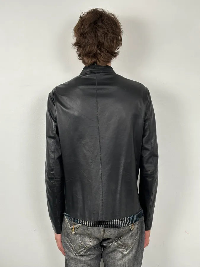 AW2023 Emporio Armani Black Pure Leather Jacket wZmgMvR 2