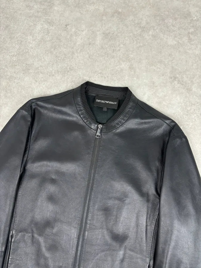 AW2023 Emporio Armani Black Pure Leather Jacket wZmgMvR 3