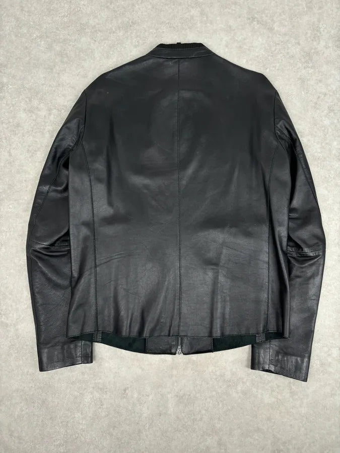 AW2023 Emporio Armani Black Pure Leather Jacket wZmgMvR 4