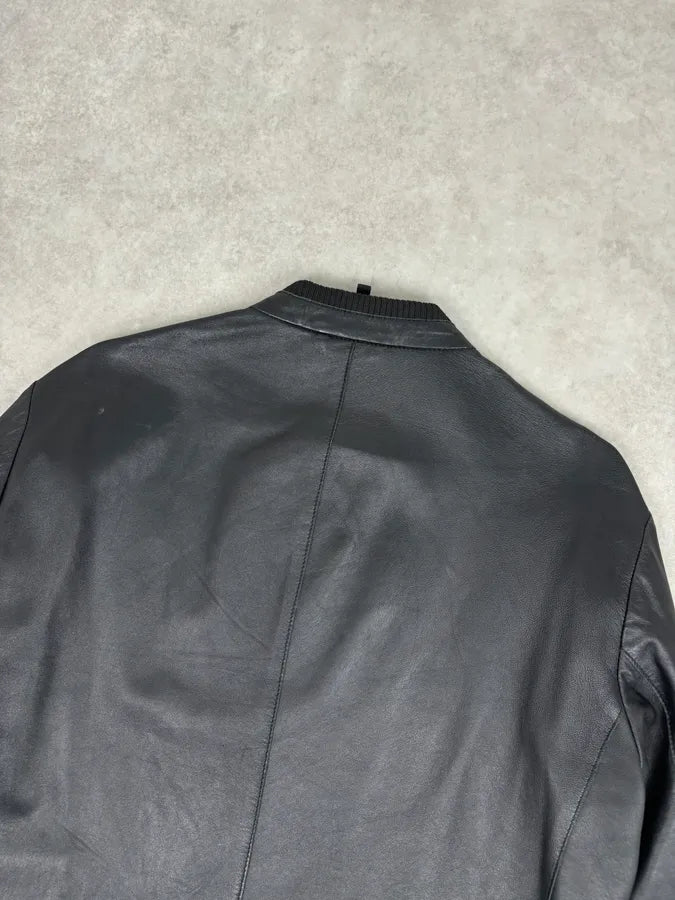 AW2023 Emporio Armani Black Pure Leather Jacket wZmgMvR 5