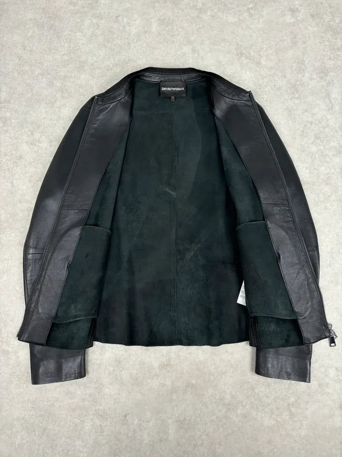 AW2023 Emporio Armani Black Pure Leather Jacket wZmgMvR 6