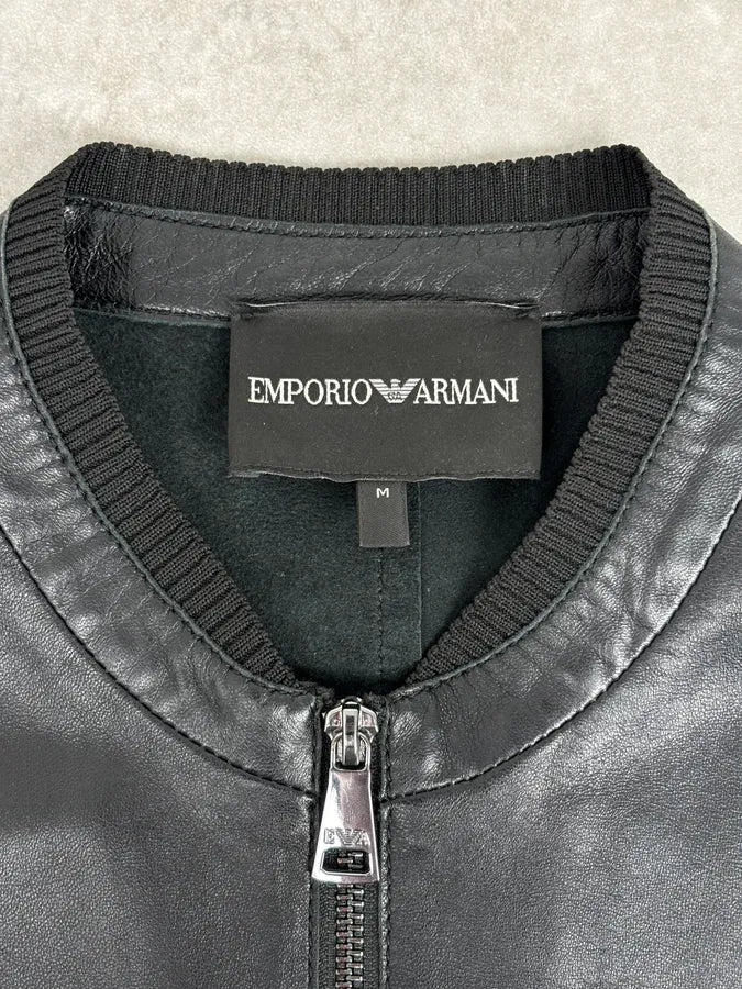 AW2023 Emporio Armani Black Pure Leather Jacket wZmgMvR 7