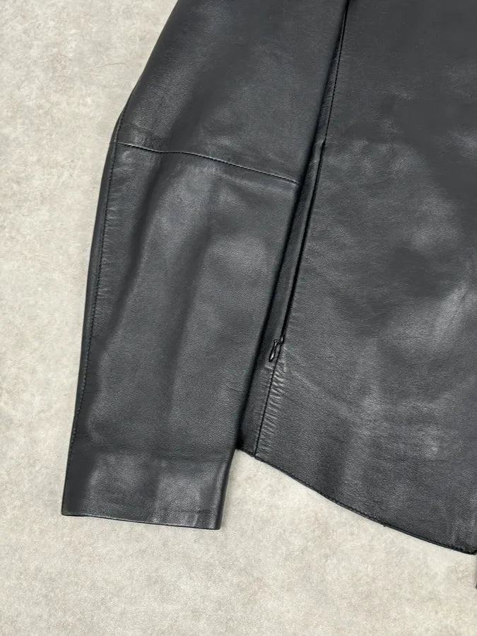 AW2023 Emporio Armani Black Pure Leather Jacket wZmgMvR 8