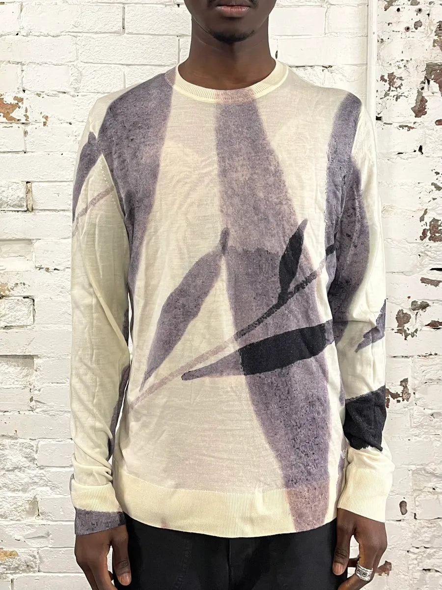 AW2023 Emporio Armani Ink Leaves White & Grey Sweater qvpMmWW 0