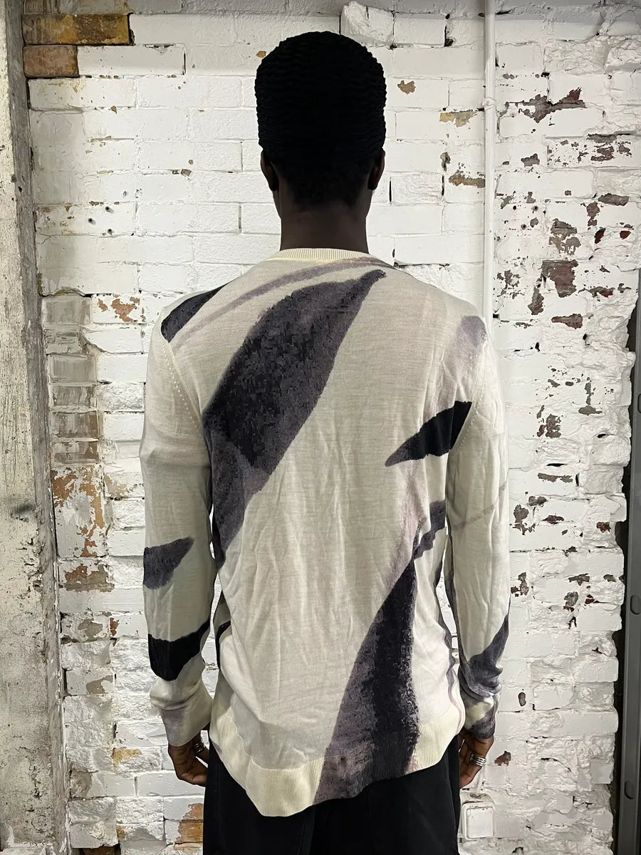 AW2023 Emporio Armani Ink Leaves White & Grey Sweater qvpMmWW 1