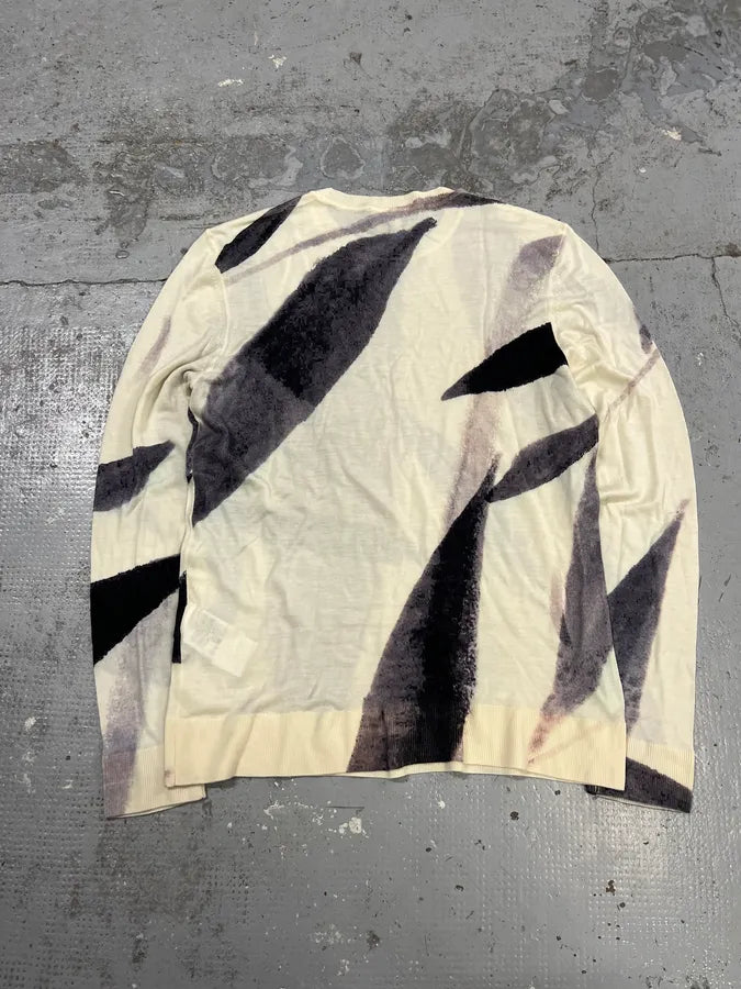 AW2023 Emporio Armani Ink Leaves White & Grey Sweater qvpMmWW 3