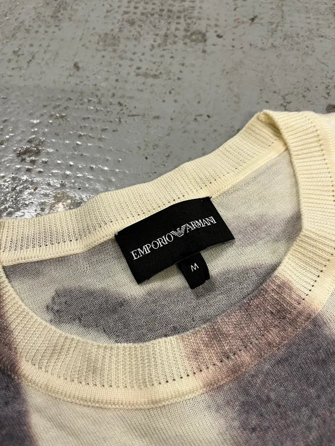 AW2023 Emporio Armani Ink Leaves White & Grey Sweater qvpMmWW 7