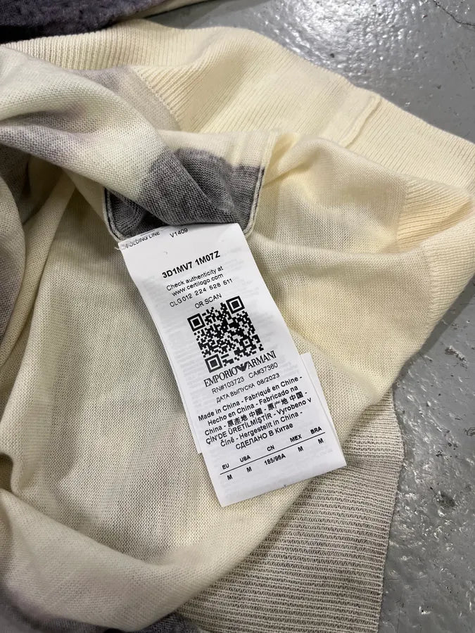 AW2023 Emporio Armani Ink Leaves White & Grey Sweater qvpMmWW 8