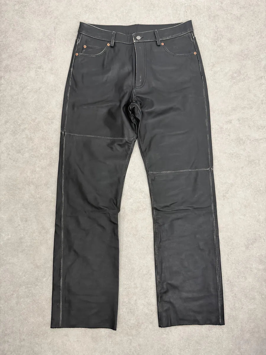 AW2023 Maison Margiela Black Leather Biker Pants hLPaVmS 0