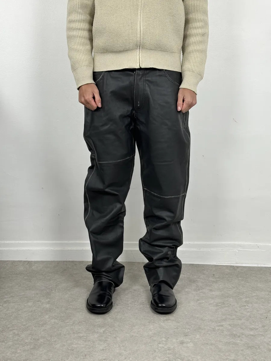 AW2023 Maison Margiela Black Leather Biker Pants hLPaVmS 2