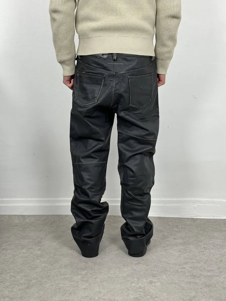 AW2023 Maison Margiela Black Leather Biker Pants hLPaVmS 3
