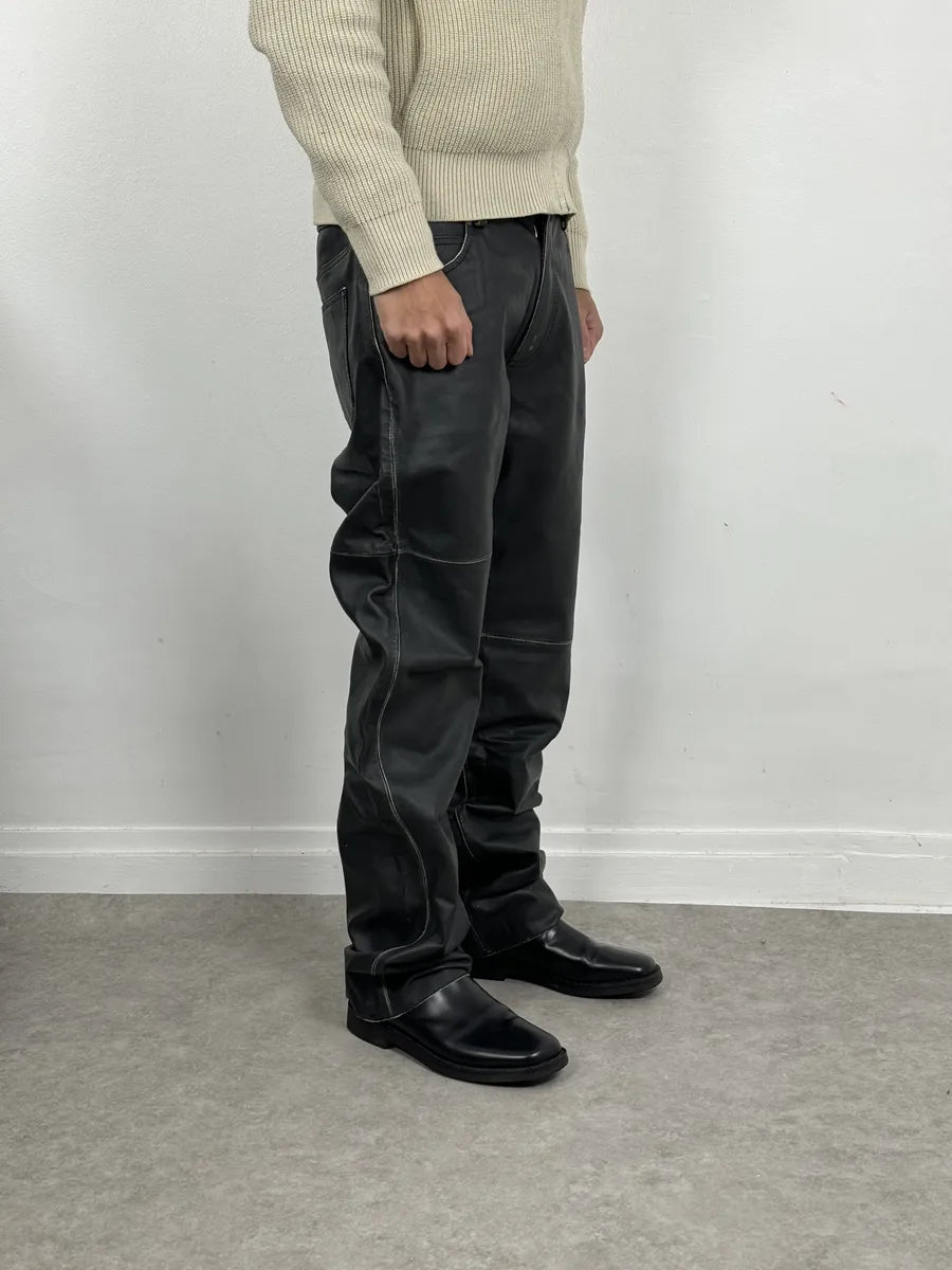 AW2023 Maison Margiela Black Leather Biker Pants hLPaVmS 4