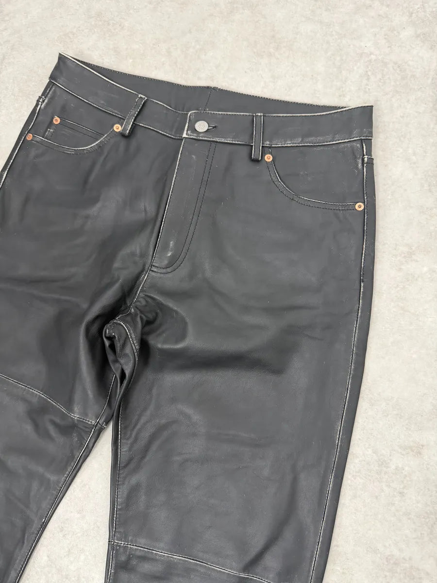 AW2023 Maison Margiela Black Leather Biker Pants hLPaVmS 7
