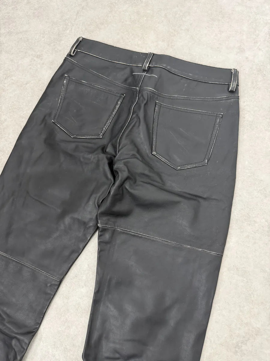 AW2023 Maison Margiela Black Leather Biker Pants hLPaVmS 8