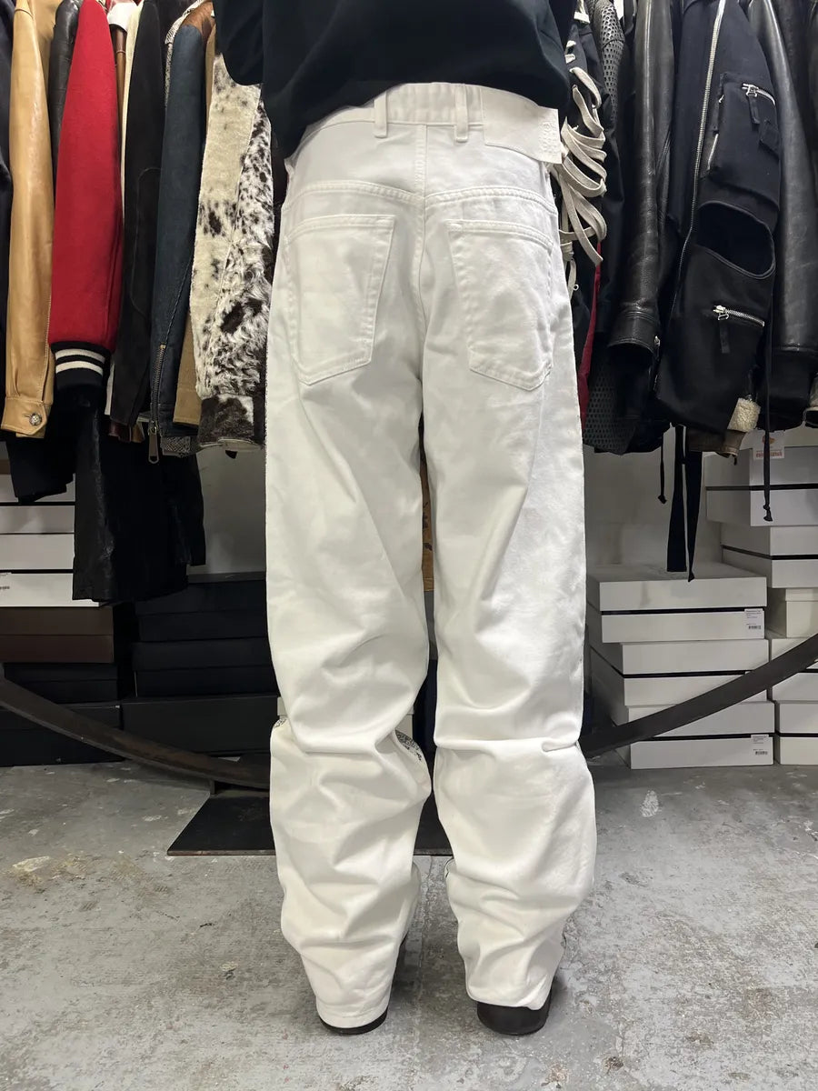 AW2023 Maison Margiela MM6 White & Black Trompe L’oeil Painted Flowers Pants ypmyGlO 1