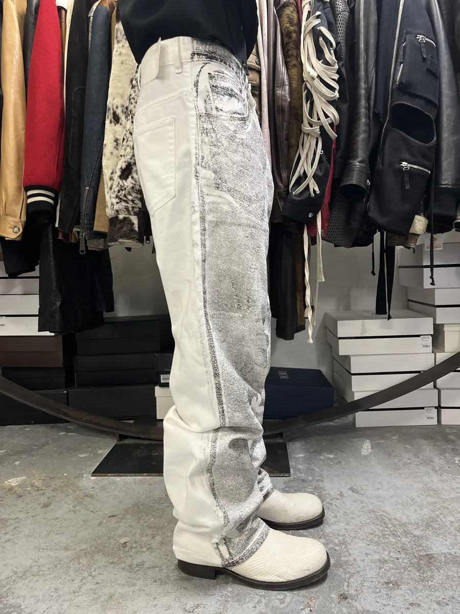 AW2023 Maison Margiela MM6 White & Black Trompe L’oeil Painted Flowers Pants ypmyGlO 2
