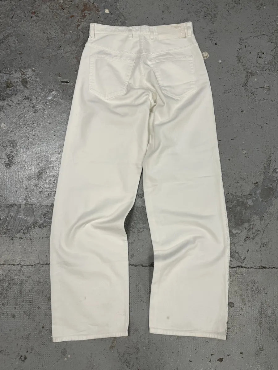 AW2023 Maison Margiela MM6 White & Black Trompe L’oeil Painted Flowers Pants ypmyGlO 4