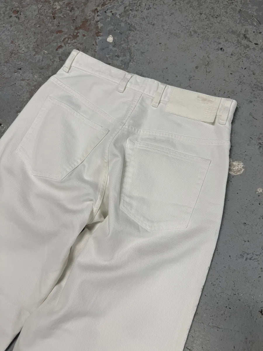 AW2023 Maison Margiela MM6 White & Black Trompe L’oeil Painted Flowers Pants ypmyGlO 8