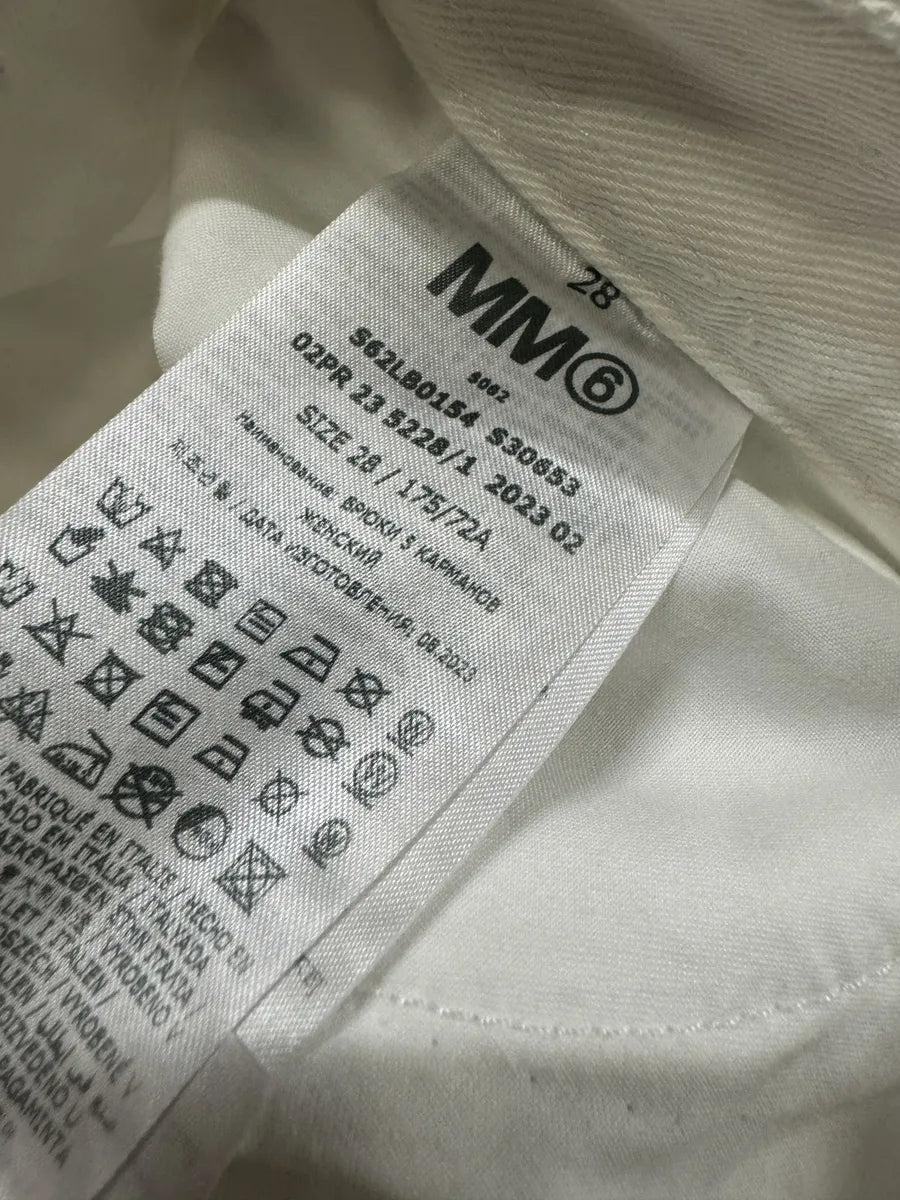AW2023 Maison Margiela MM6 White & Black Trompe L’oeil Painted Flowers Pants ypmyGlO 9