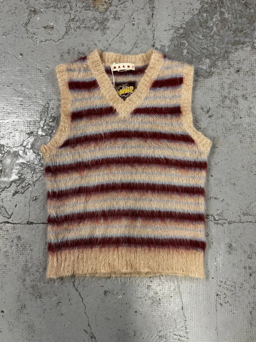 AW2023 Marni Mohair Beige & Burgundy Sleeveless Sweater UgWLbUO 0