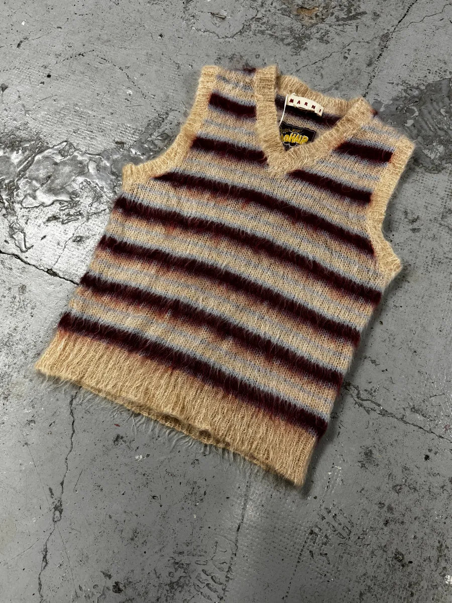 AW2023 Marni Mohair Beige & Burgundy Sleeveless Sweater UgWLbUO 4