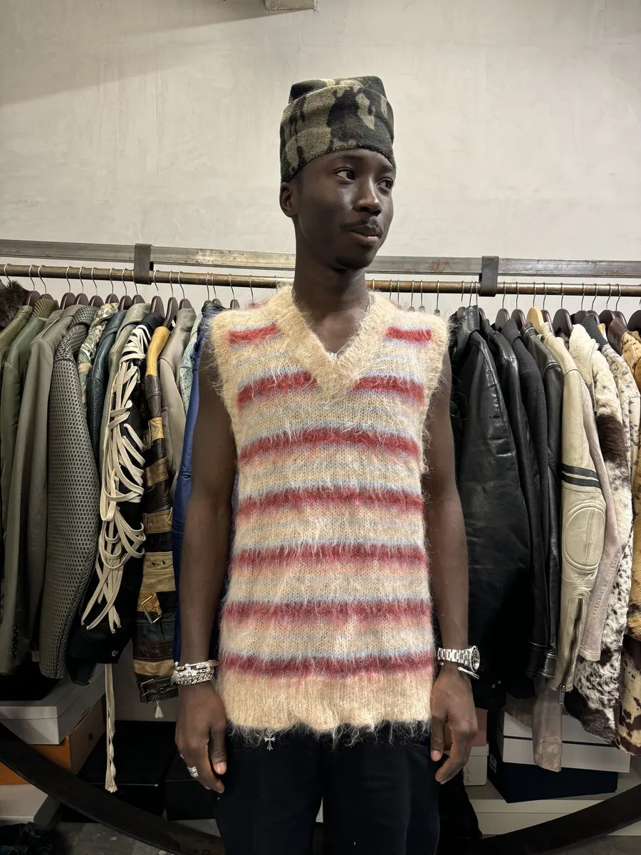 AW2023 Marni Mohair Beige & Burgundy Sleeveless Sweater UgWLbUO 2