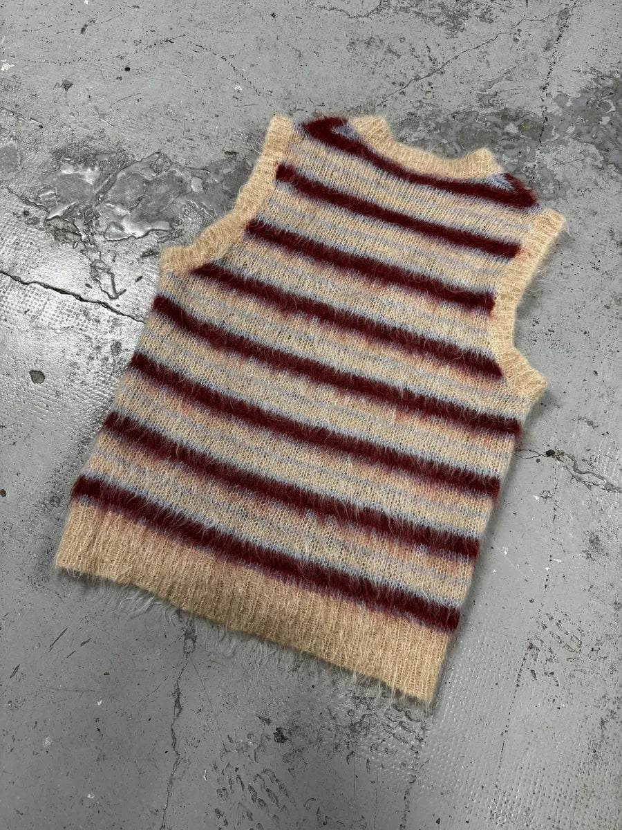 AW2023 Marni Mohair Beige & Burgundy Sleeveless Sweater UgWLbUO 5