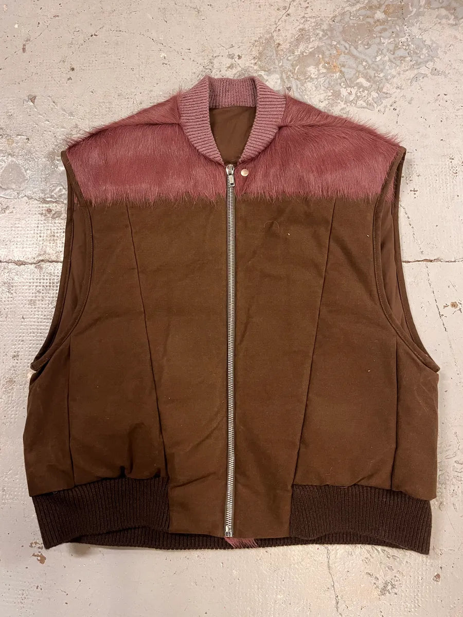 AW2023 Rick Owens Brown & Pony Hair Vest Jacket FqrwJAG 0